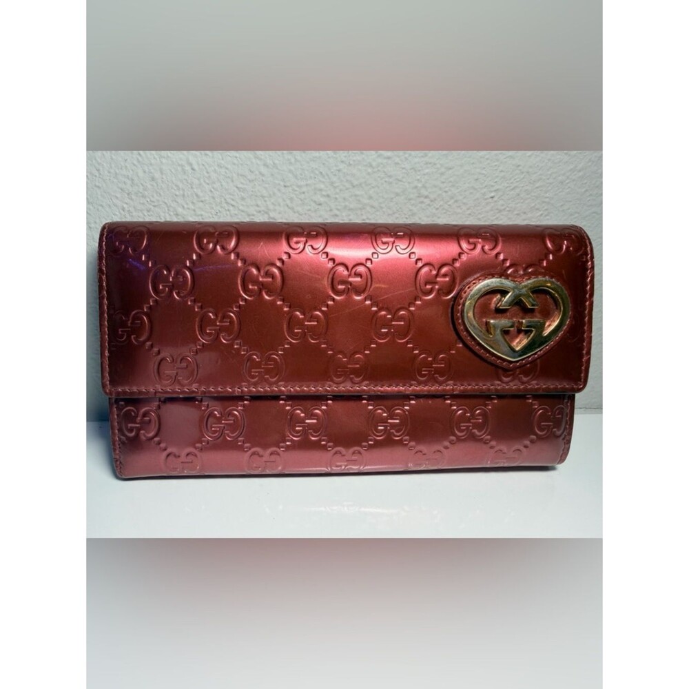 Gucci Metallic Rose Red Guccissima Continental Wallet